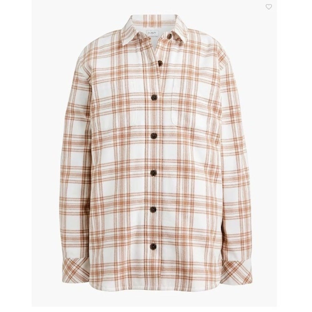 J. Crew Women's Size Large Oversized‎ Plaid Sherpa Lined Button Up Shirt Jacket